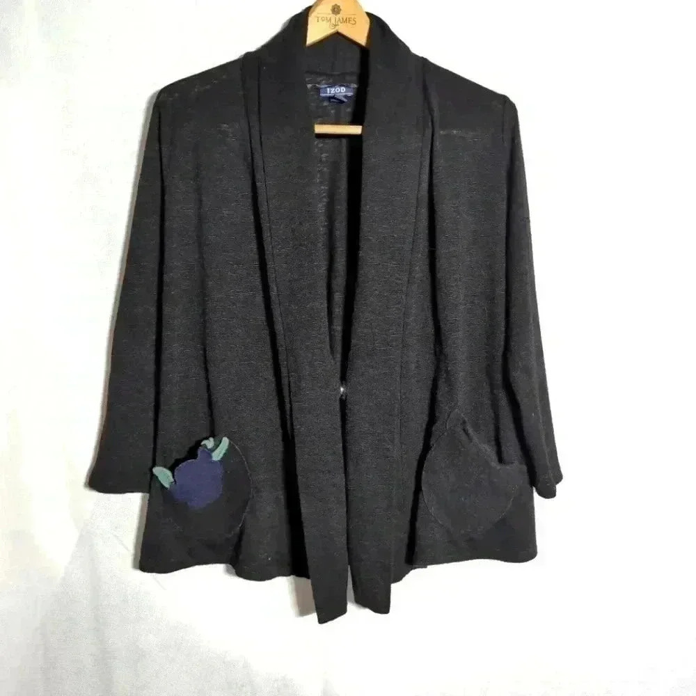 Izod Ladies single snap Jacket Blue Flower details sz M